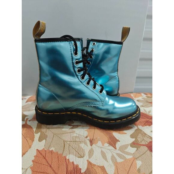 Dr.Martens 8 Holes Metallic Boots  Blue Women's Size 6 - Picture 2 of 6